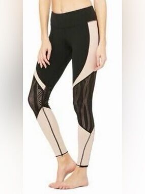 ALO Vitality Yoga Black & Nude Mesh-Panel Leggings Size Small